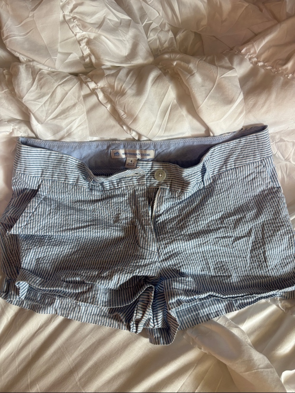 Southern Tide Blue and White Striped Seersucker Shorts